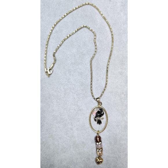 Gold chain and pendent Crow with Roses Celestial Moon Stars Rose quartz - Picture 3 of 4